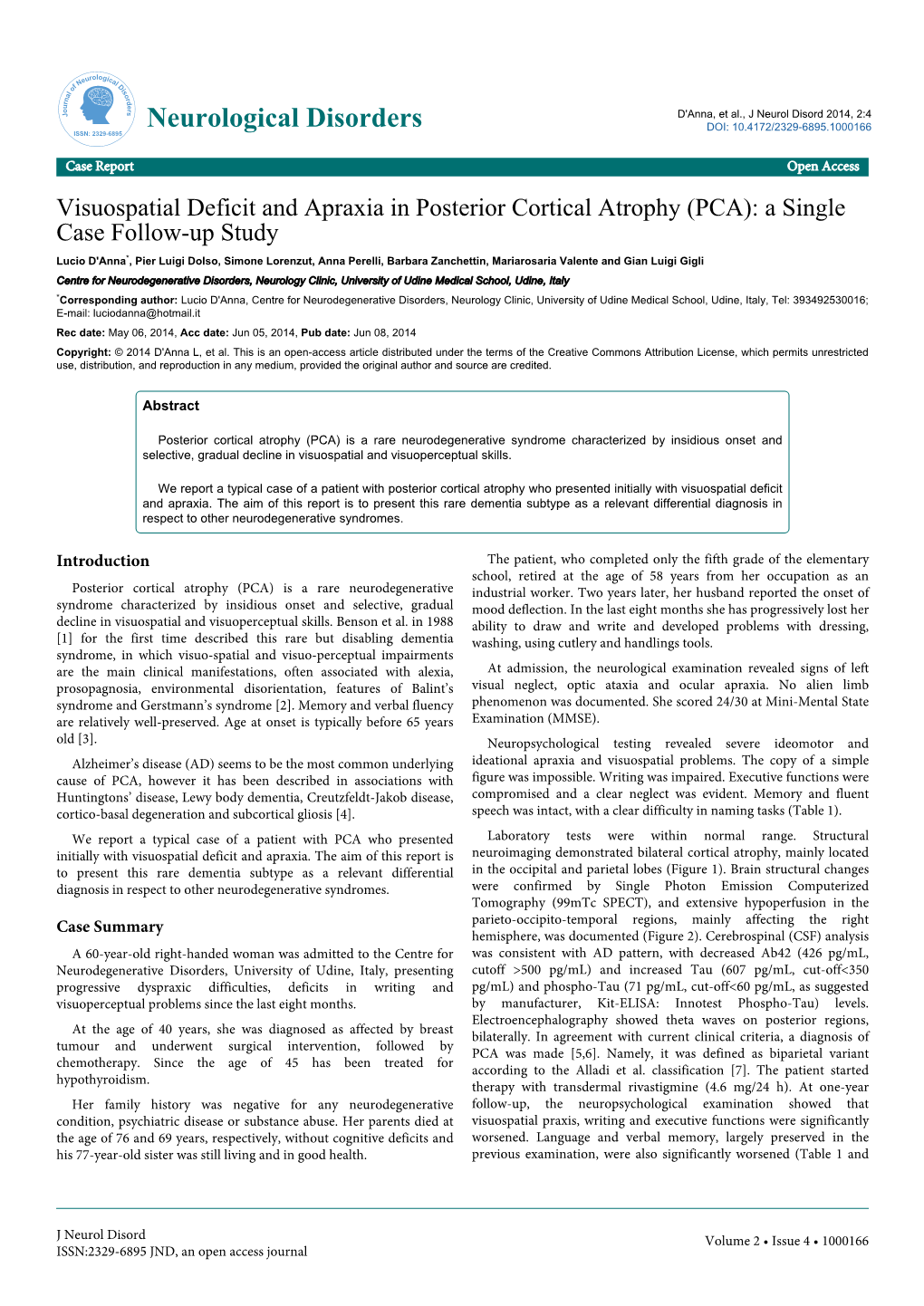 Visuospatial Deficit and Apraxia in Posterior Cortical Atrophy