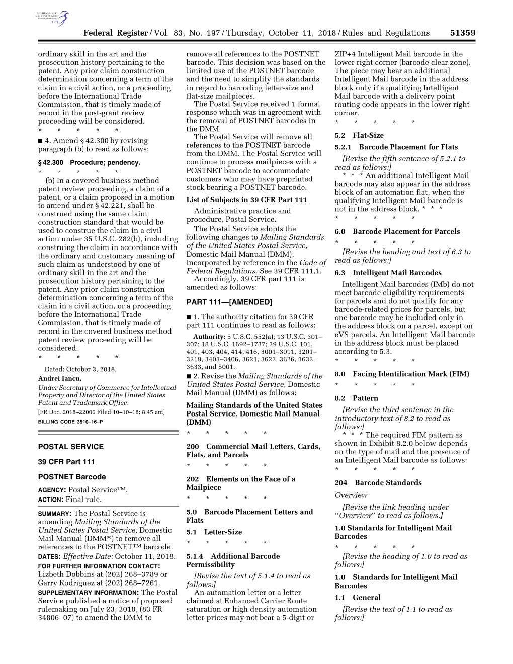 Federal Register/Vol. 83, No. 197/Thursday, October 11, 2018