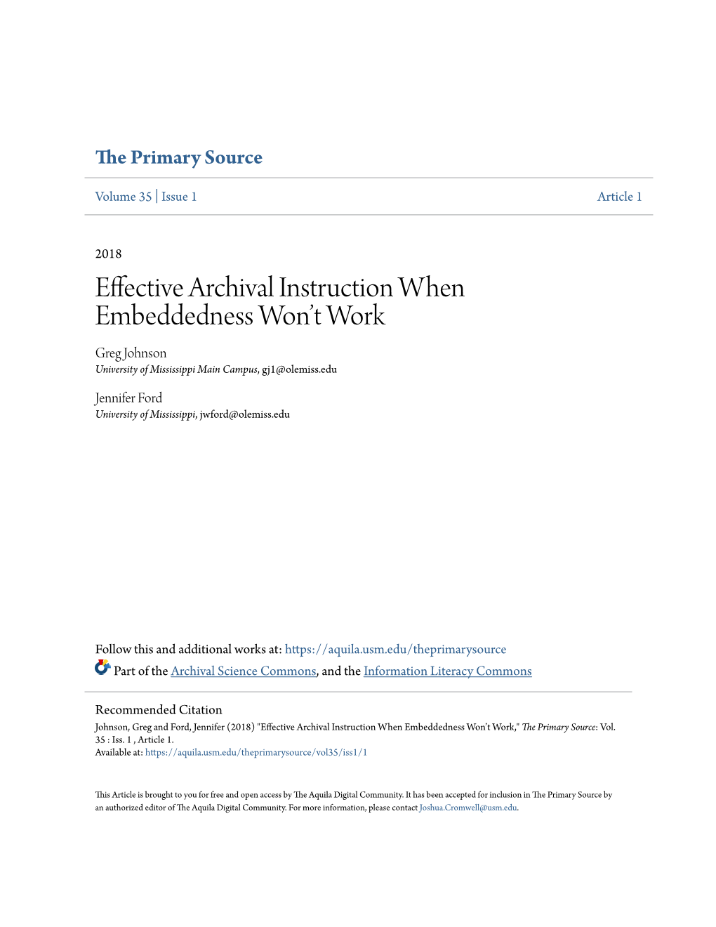 Effective Archival Instruction When Embeddedness Won't Work