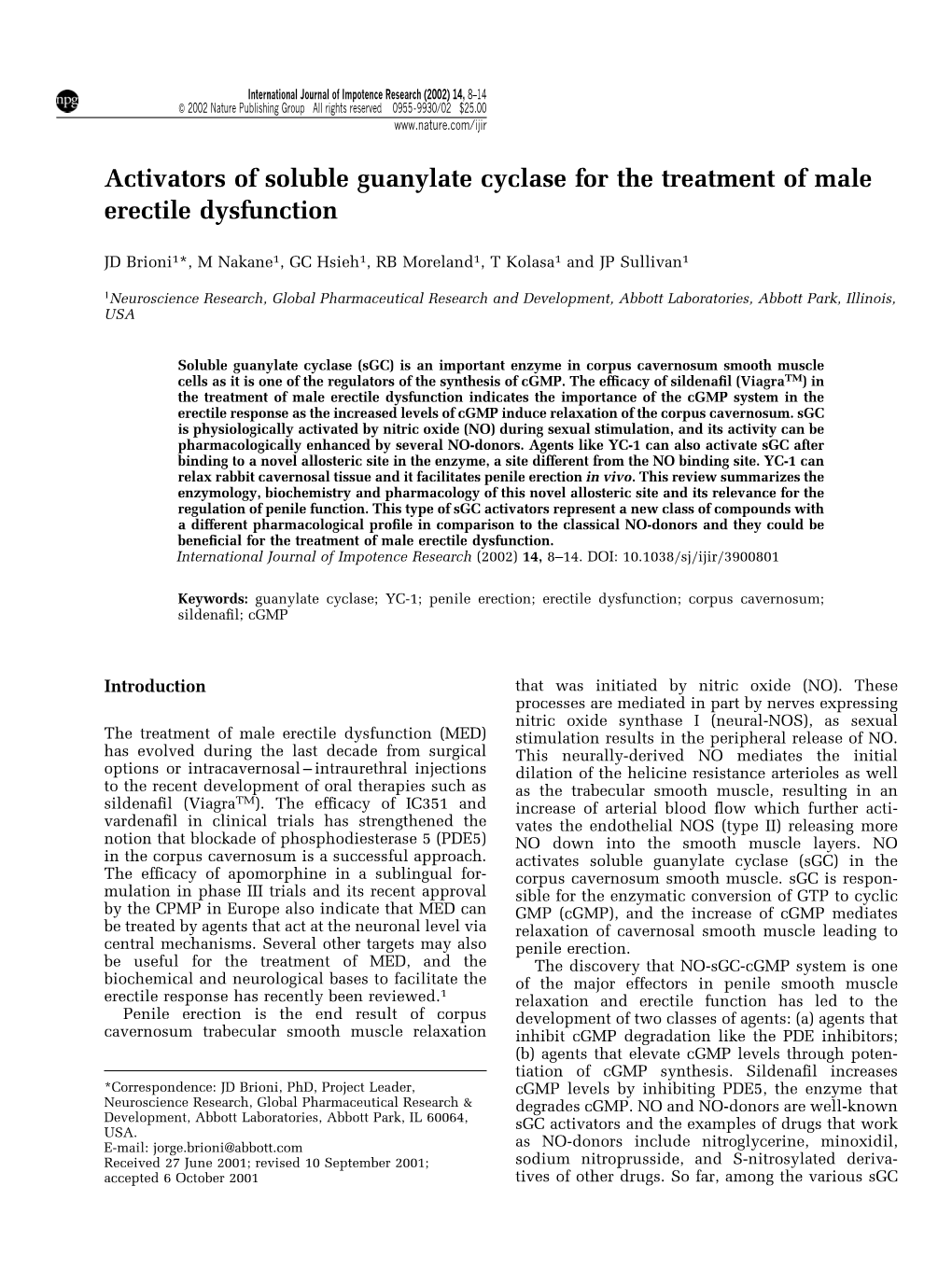 Activators of Soluble Guanylate Cyclase for the Treatment of Male Erectile Dysfunction