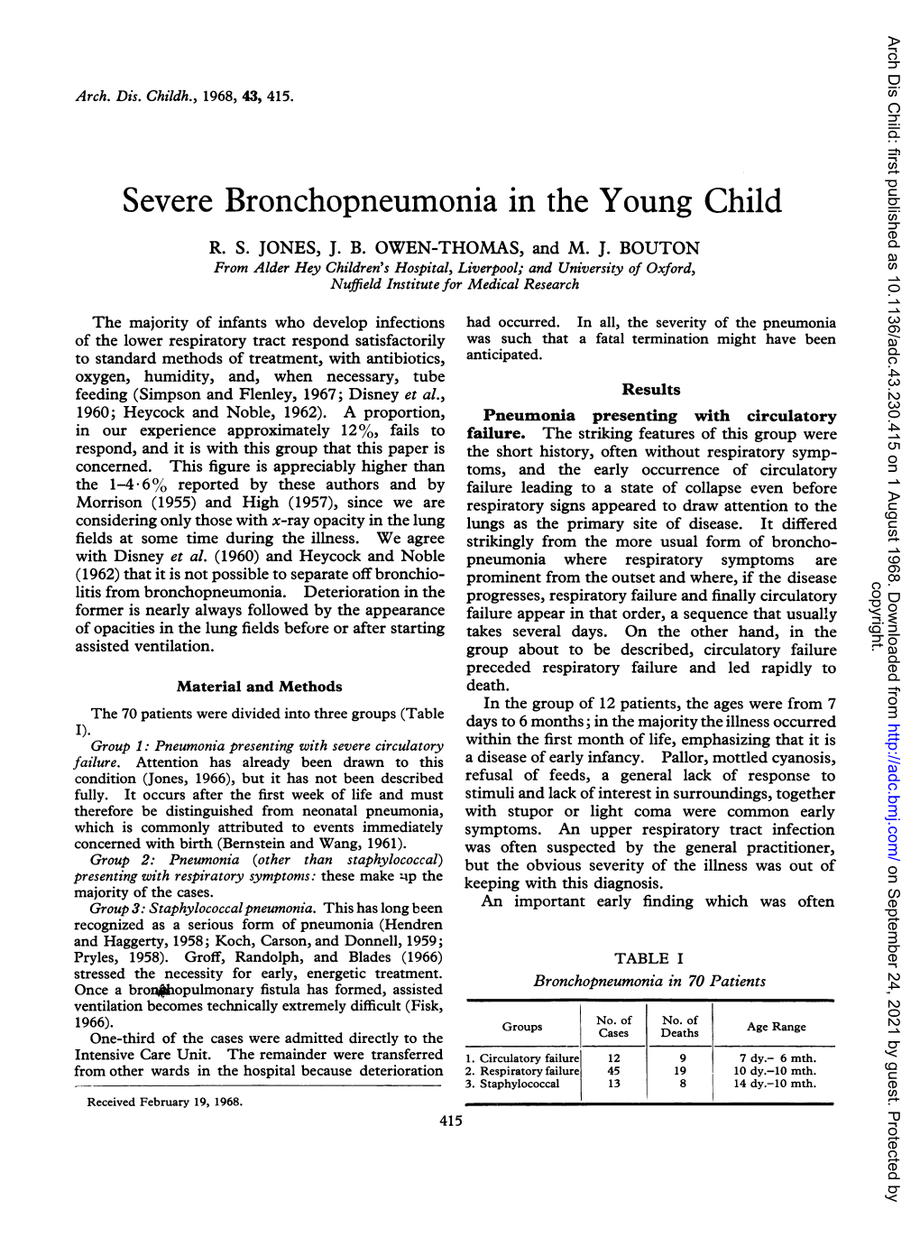 Severe Bronchopneumonia in the Young Child R