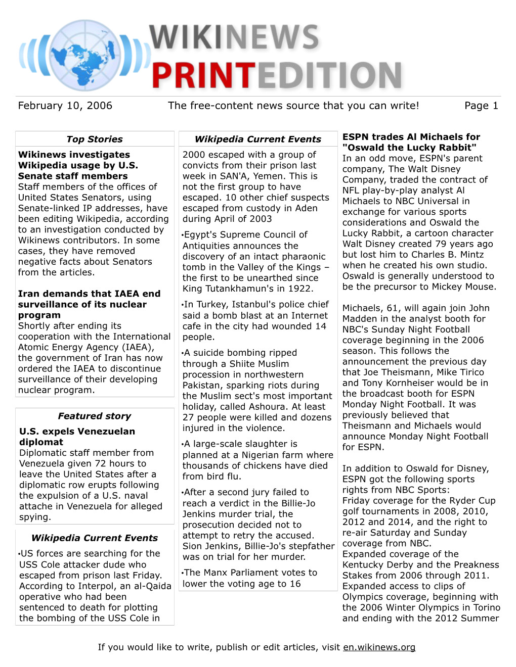 February 10, 2006 the Free-Content News Source That You Can Write! Page 1