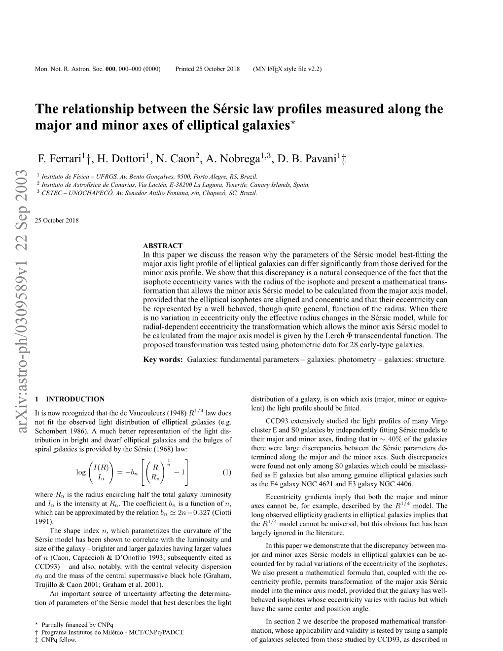 The Relationship Between the Sersic Law Profiles Measured Along The