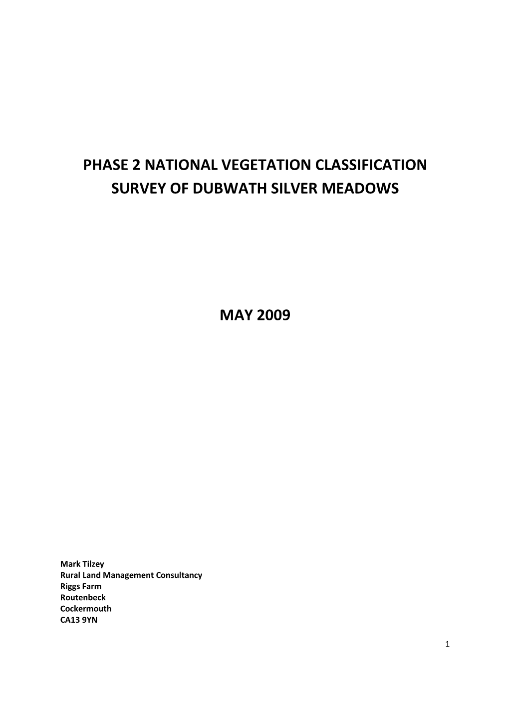 Phase 2 National Vegetation Classification Survey of Dubwath Silver Meadows