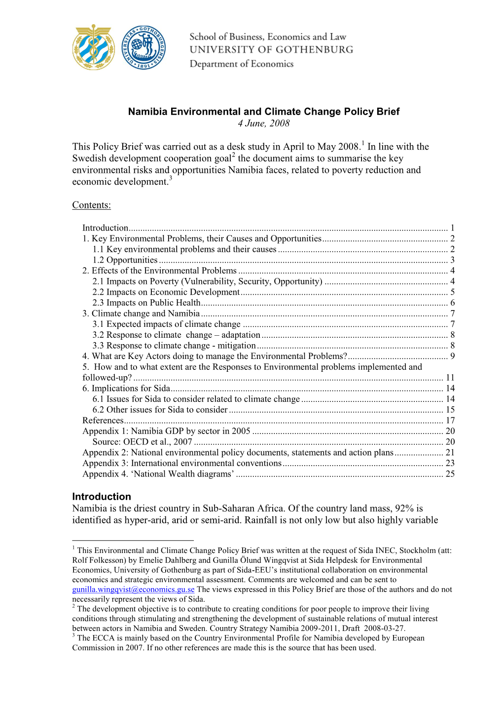 Namibia Environmental and Climate Change Policy Brief (2008)