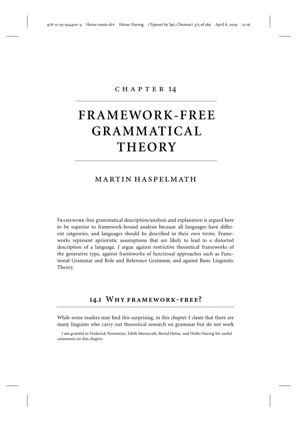 Framework-Free Grammatical Theory