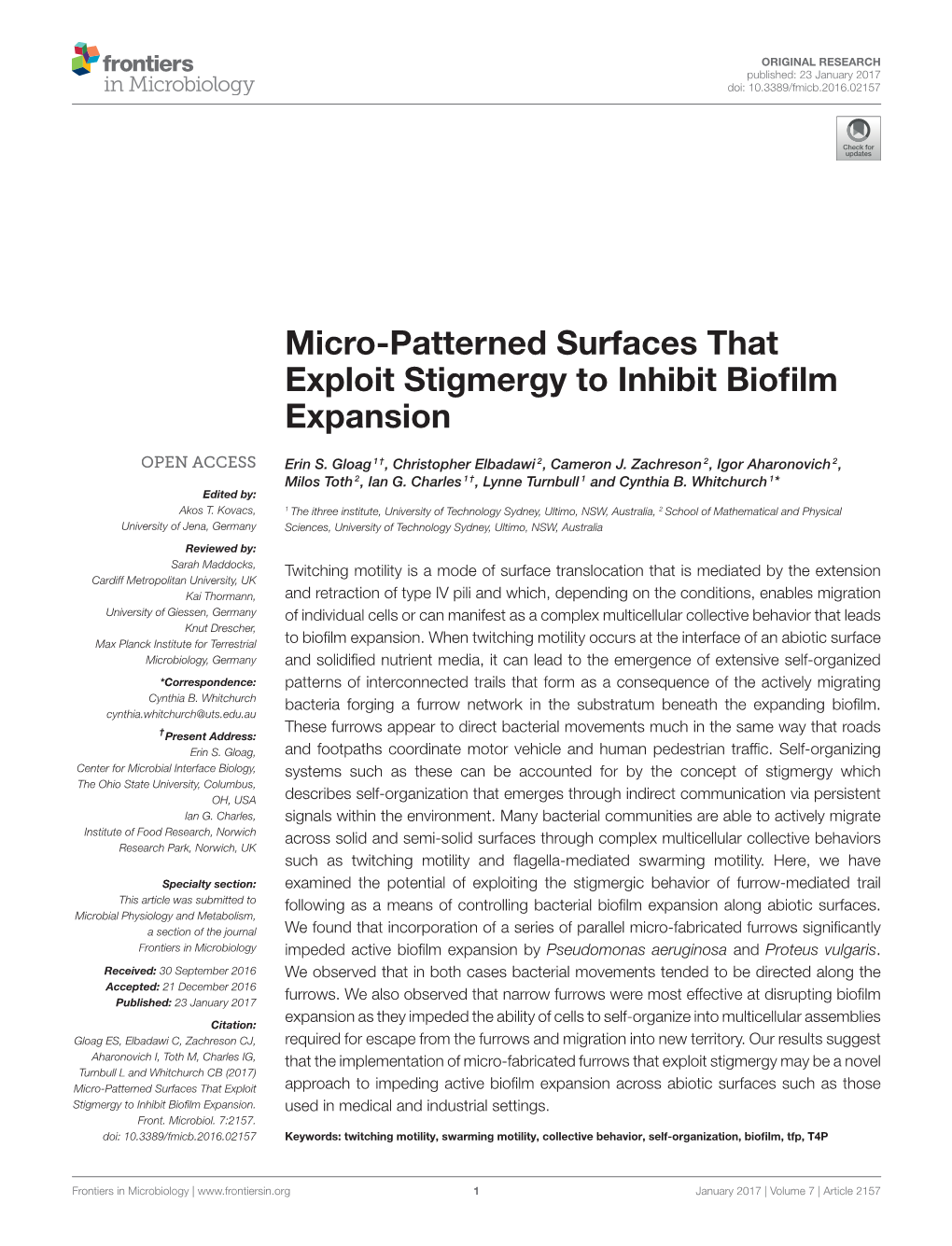 Micro-Patterned Surfaces That Exploit Stigmergy to Inhibit Biofilm Expansion