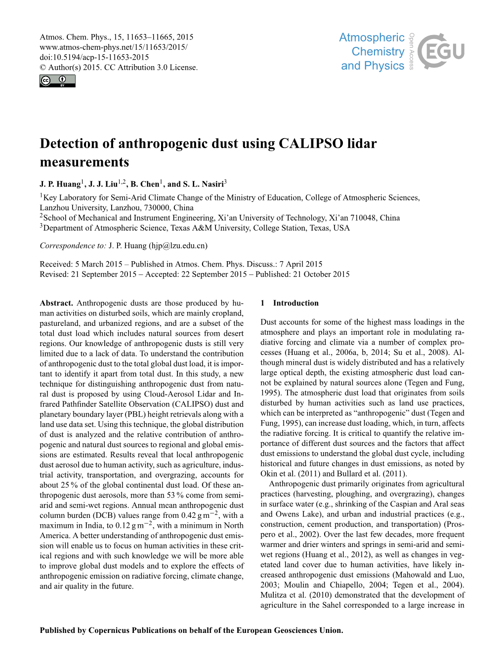 Detection of Anthropogenic Dust Using CALIPSO Lidar Measurements
