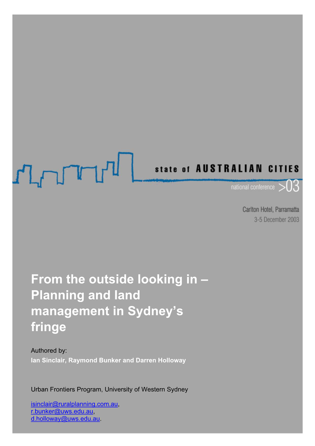 Planning and Land Management in Sydney's Fringe