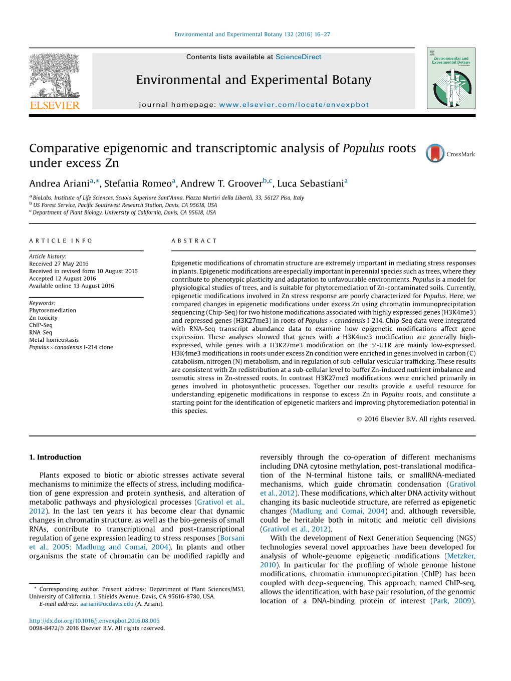 Comparative Epigenomic and Transcriptomic Analysis of Populus Roots Under Excess Zn