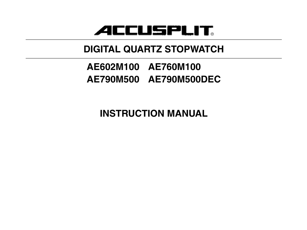 Instruction Manual Digital Quartz Stopwatch Ae602m100 Ae760m100