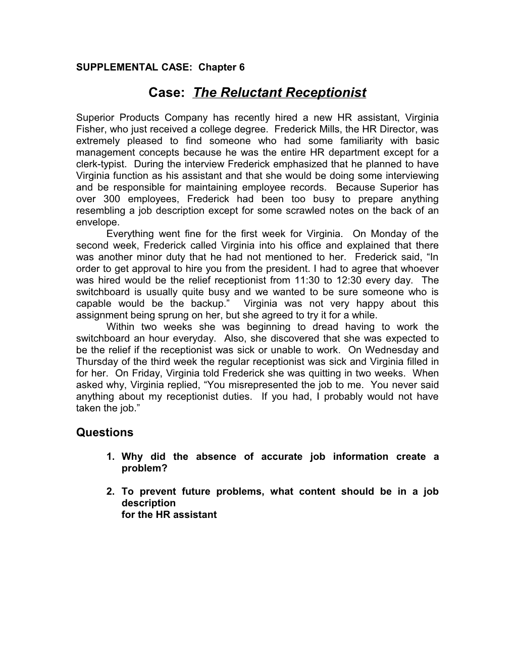 SUPPLEMENTAL CASE: Chapter 6