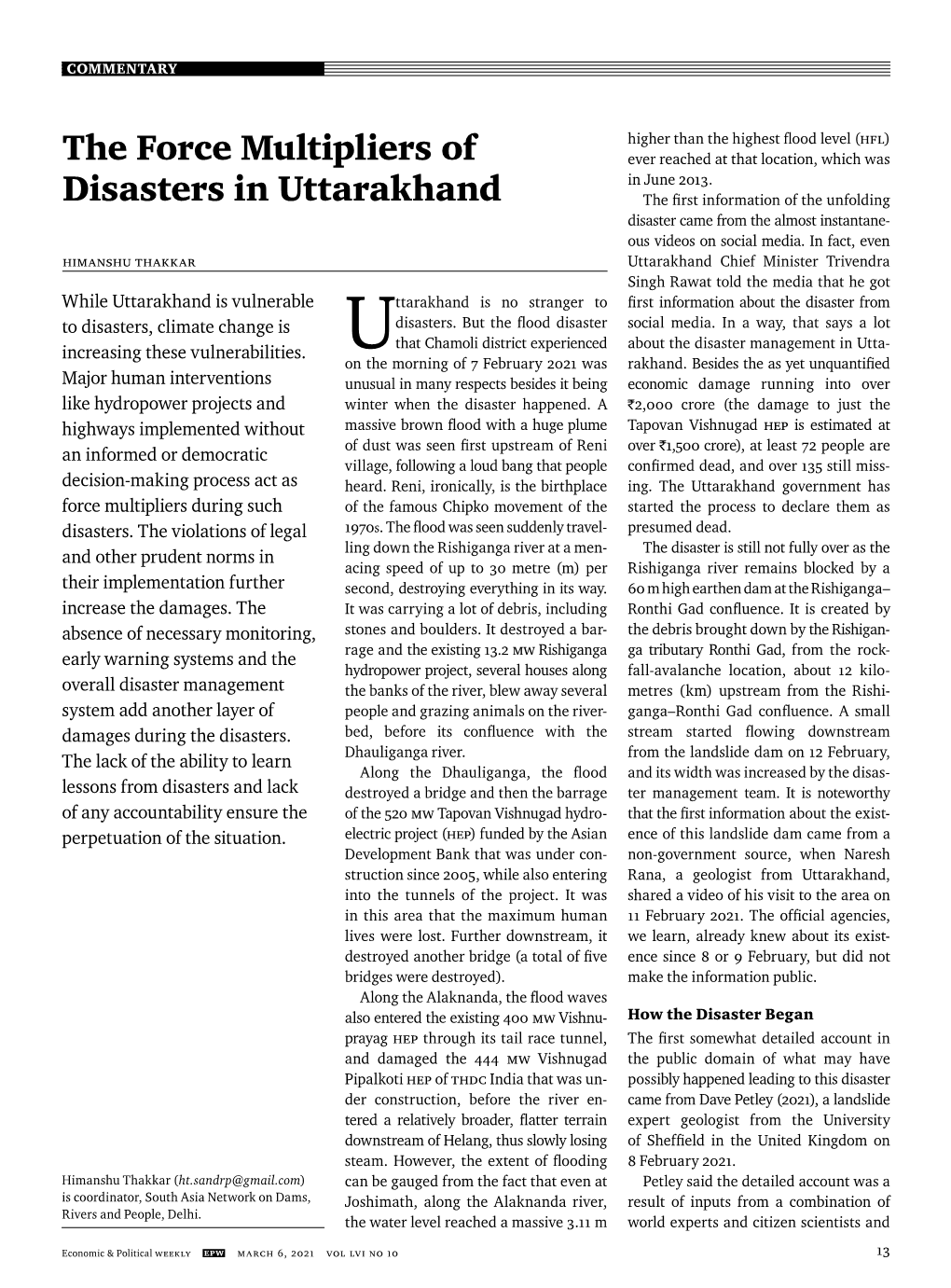 The Force Multipliers of Disasters in Uttarakhand