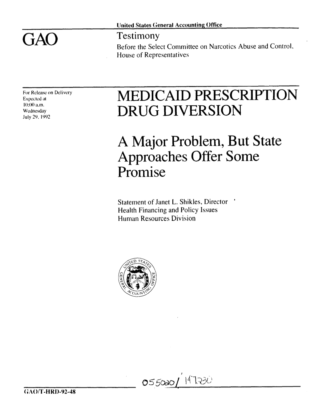 T-HRD-92-48 Medicaid Prescription Drug Diversion