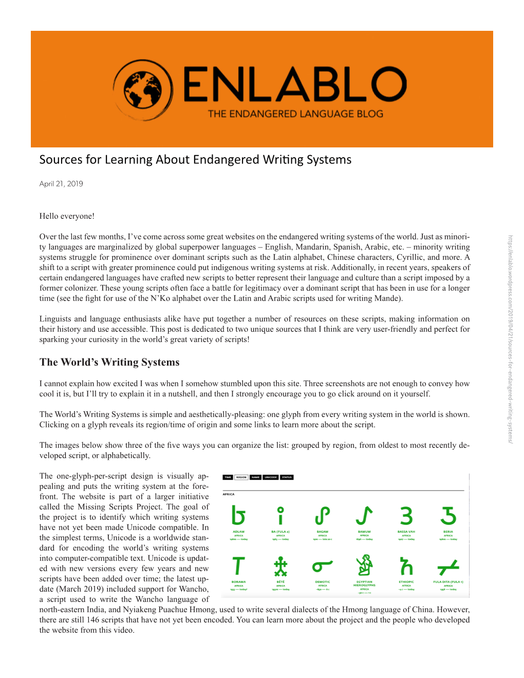 Sources for Learning About Endangered Writing Systems