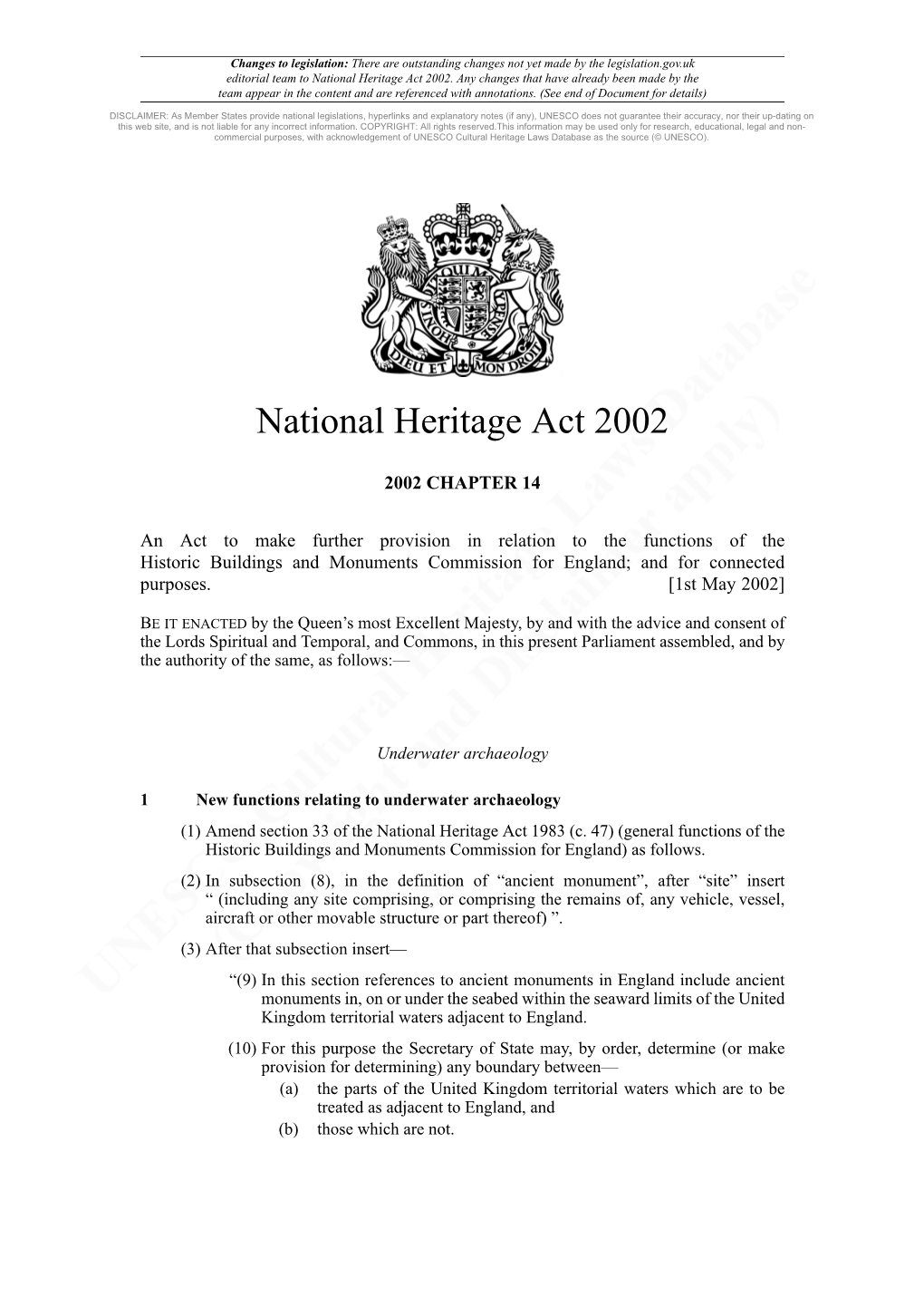National Heritage Act 2002