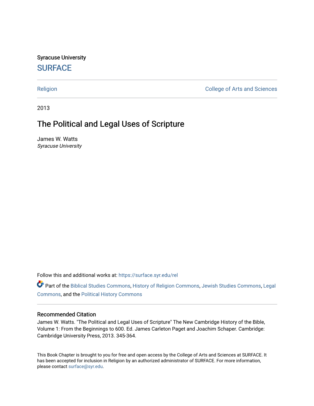 The Political and Legal Uses of Scripture