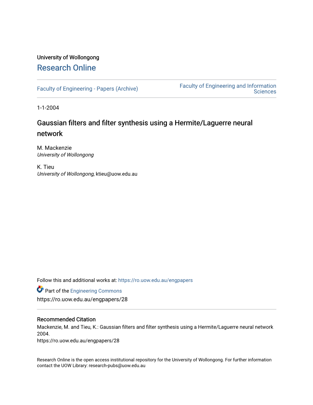 Gaussian Filters and Filter Synthesis Using a Hermite/Laguerre Neural Network