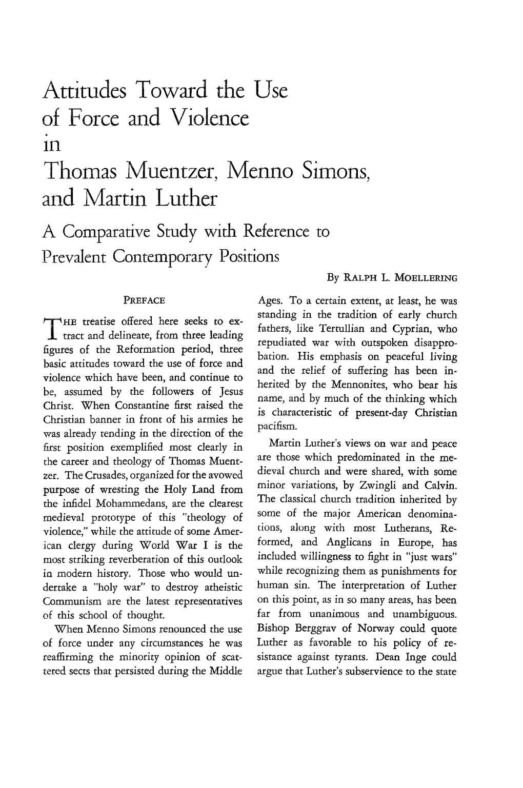 Of Force and Violence R 'Homas Muentzer, Menno Simons, And