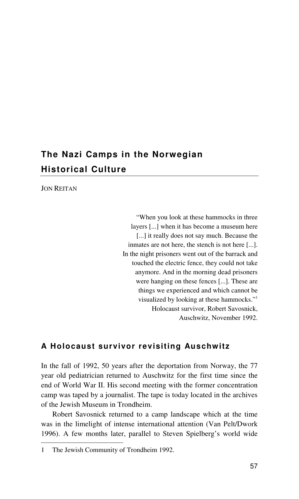 The Nazi Camps in the Norwegian Historical Culture