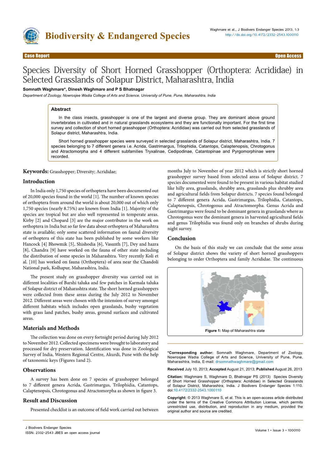 Species Diversity of Short Horned Grasshopper (Orthoptera: Acrididae