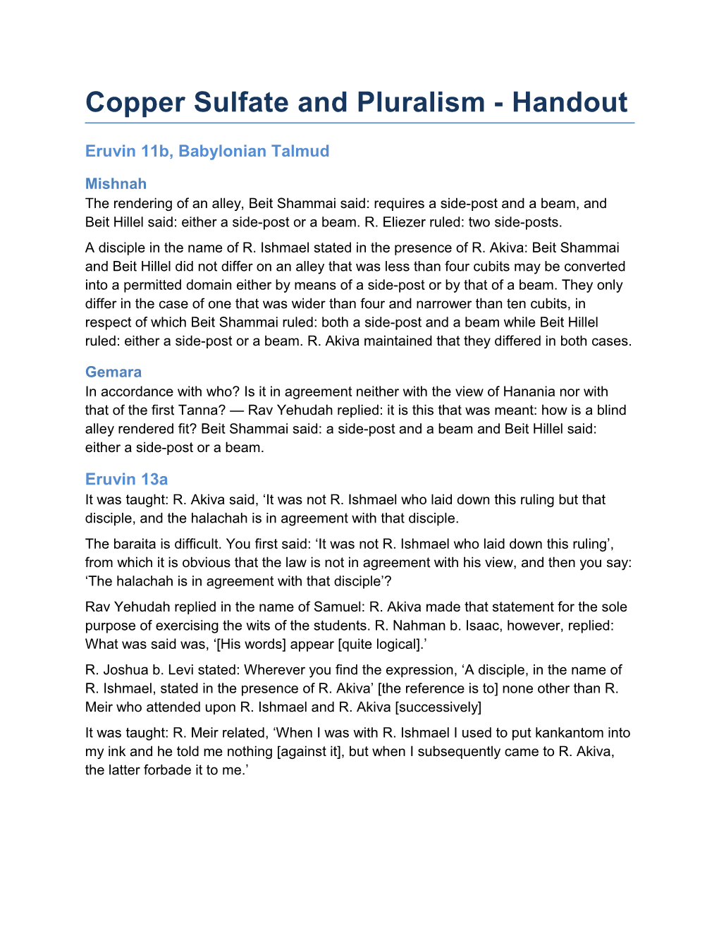 Copper Sulfate and Pluralism - Handout