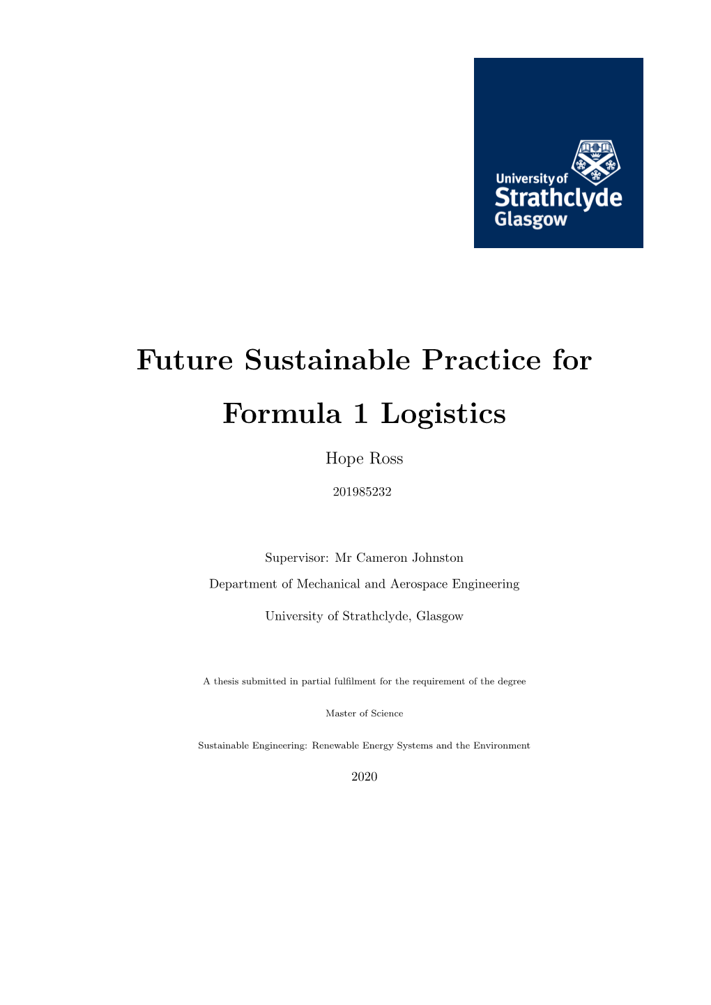 Future Sustainable Practice for Formula 1 Logistics