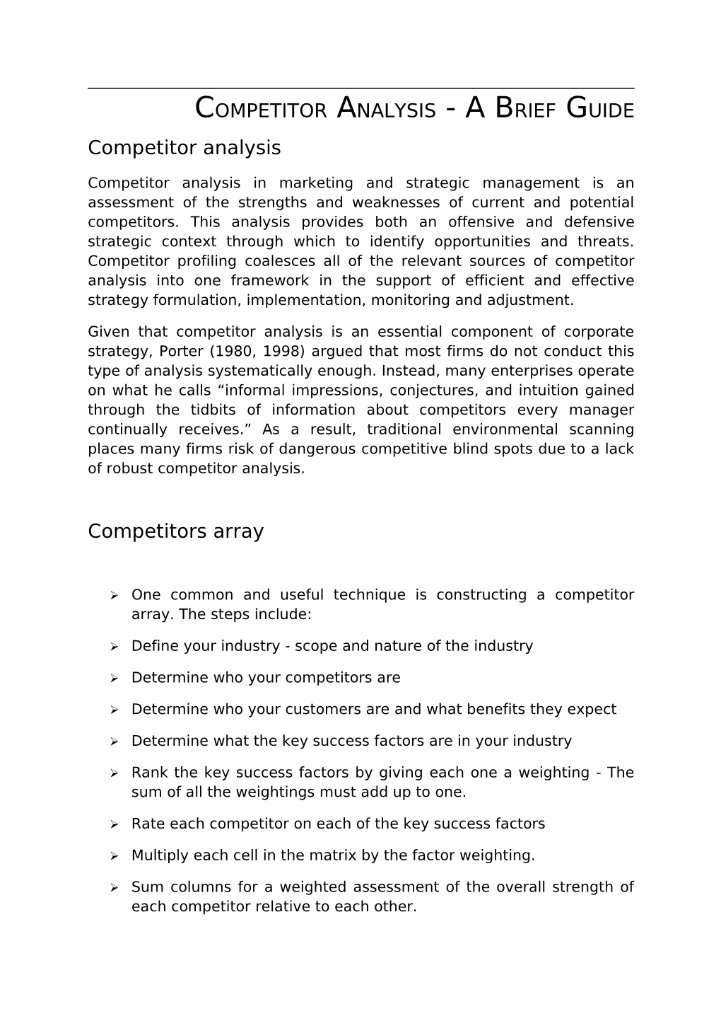 Competitor Analysis Competitors Array