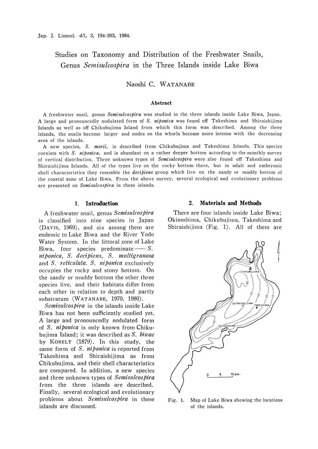 Studies on Taxonomy and Distribution of the Freshwater Snails, Genus Semisulcospira in the Three Islands Inside Lake Biwa