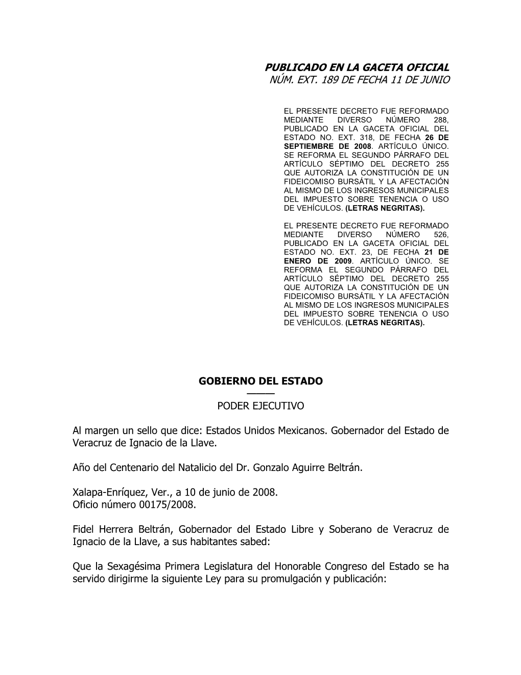 Publicado En La Gaceta Oficial Núm. Ext. 189 De Fecha 11 De Junio