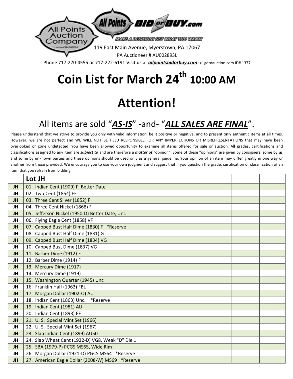 Coin List for March 24 Attention!