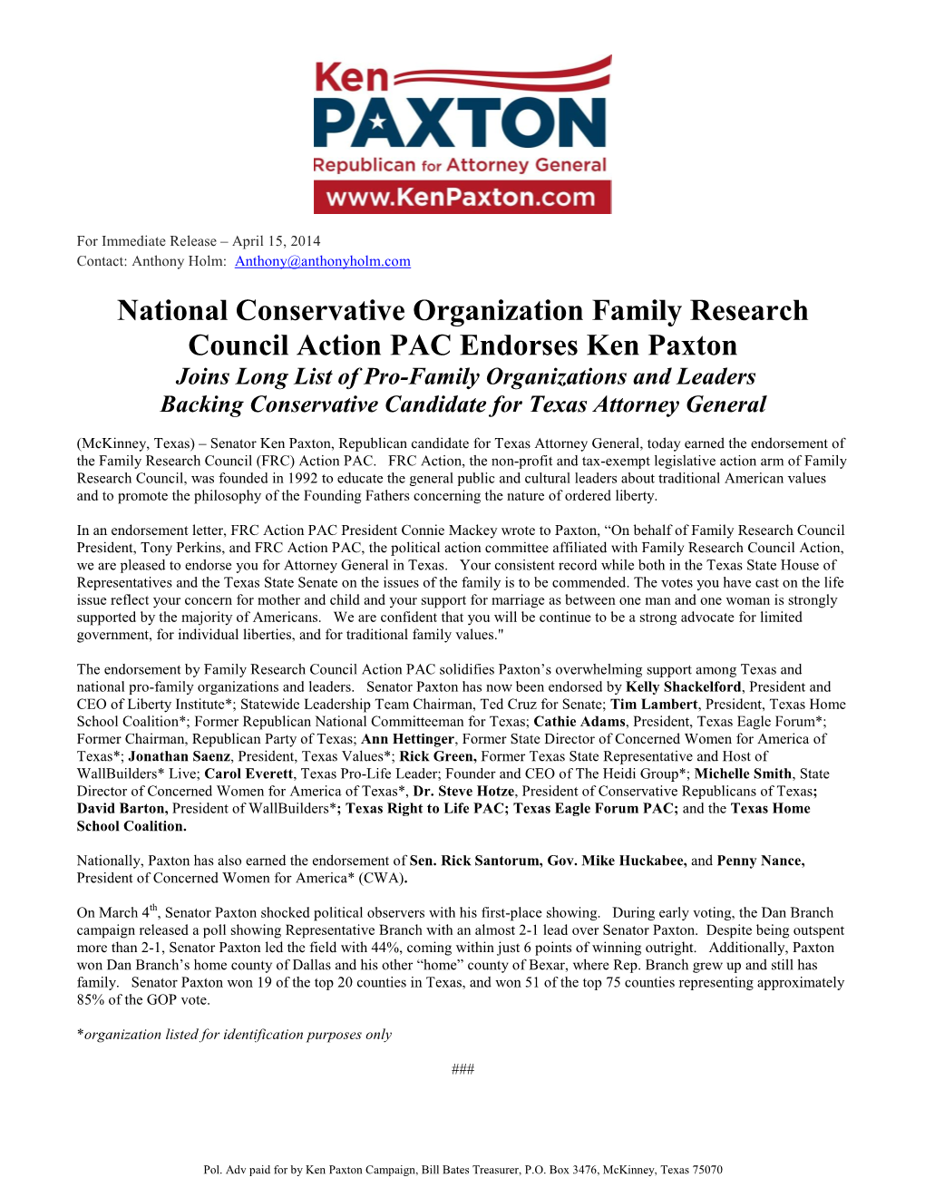 National Conservative Organization Family Research Council Action