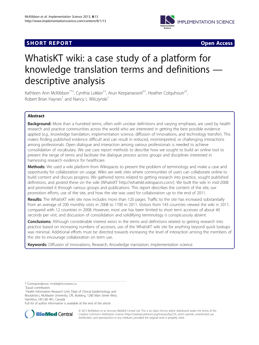 Whatiskt Wiki: a Case Study of a Platform for Knowledge Translation Terms and Definitions