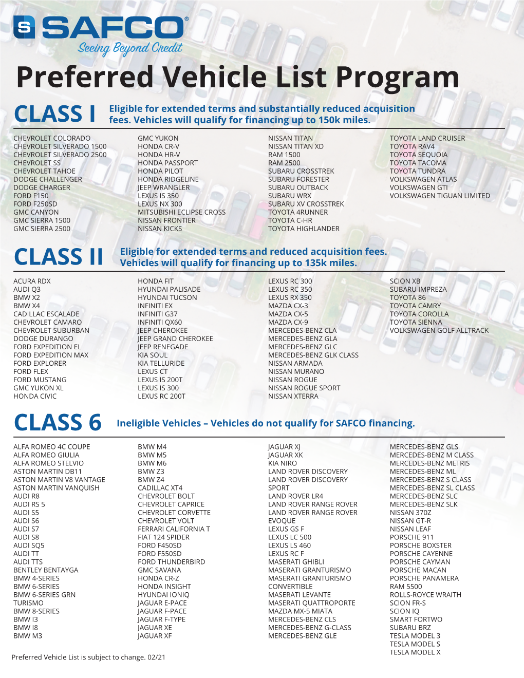 2021 Preferred Vehicle List