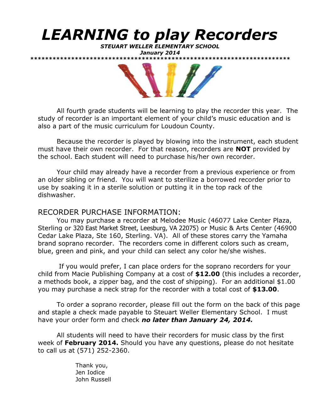 Fourth Grade Study of Recorders