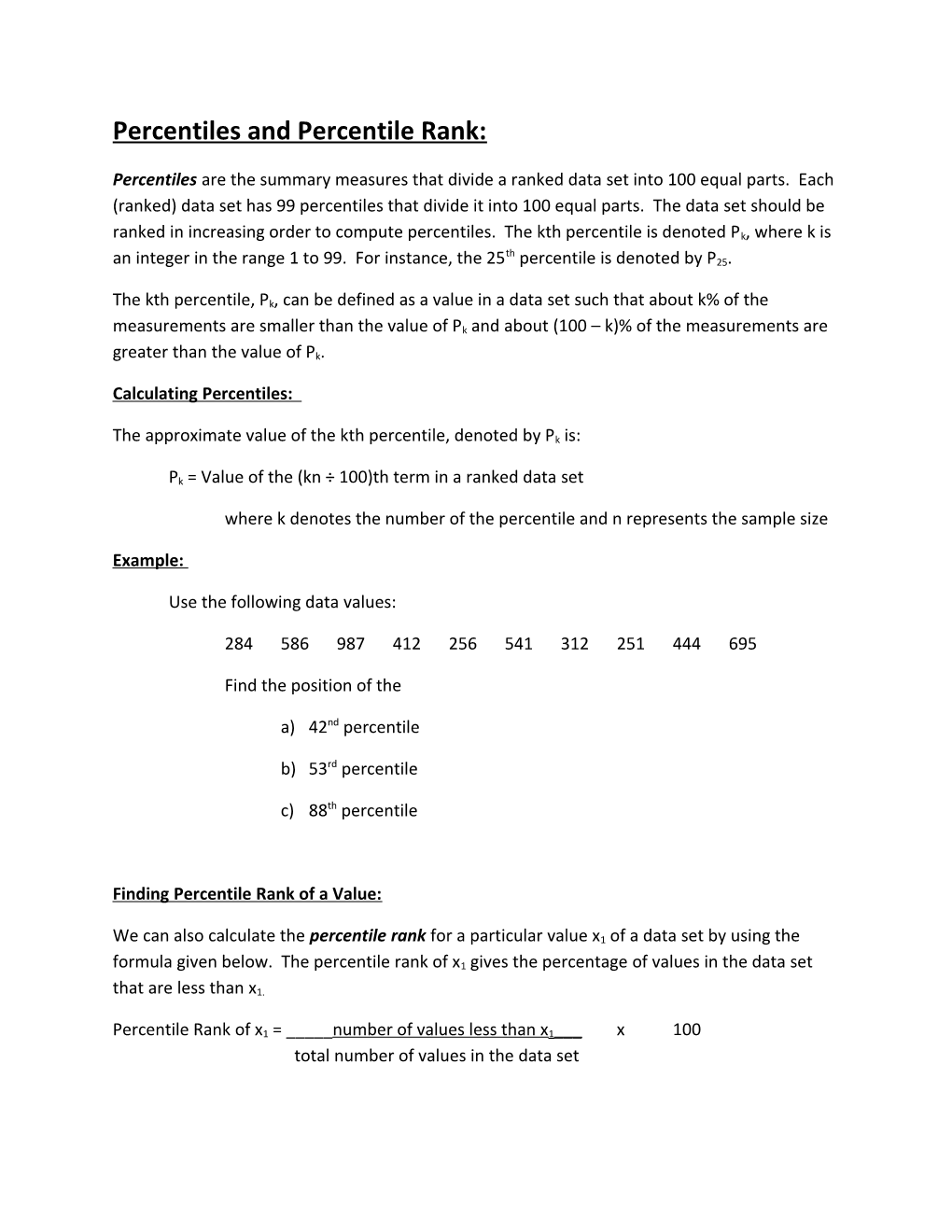 Percentiles and Percentile Rank