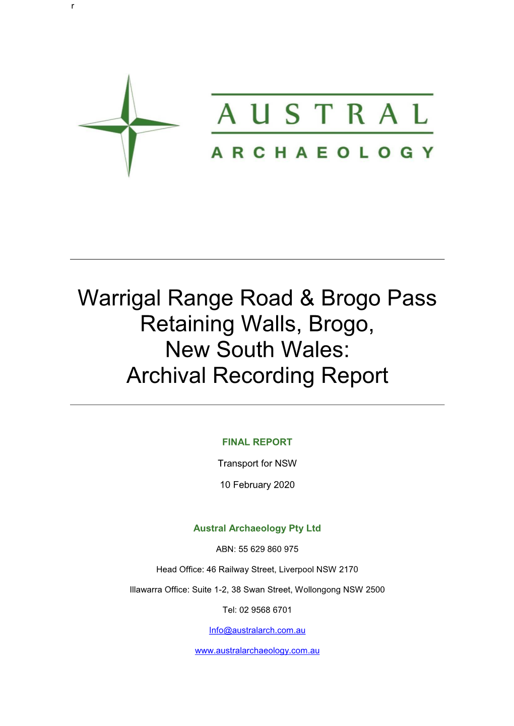 Warrigal Range Road Brogo Pass Archival Report 20200210 FINAL