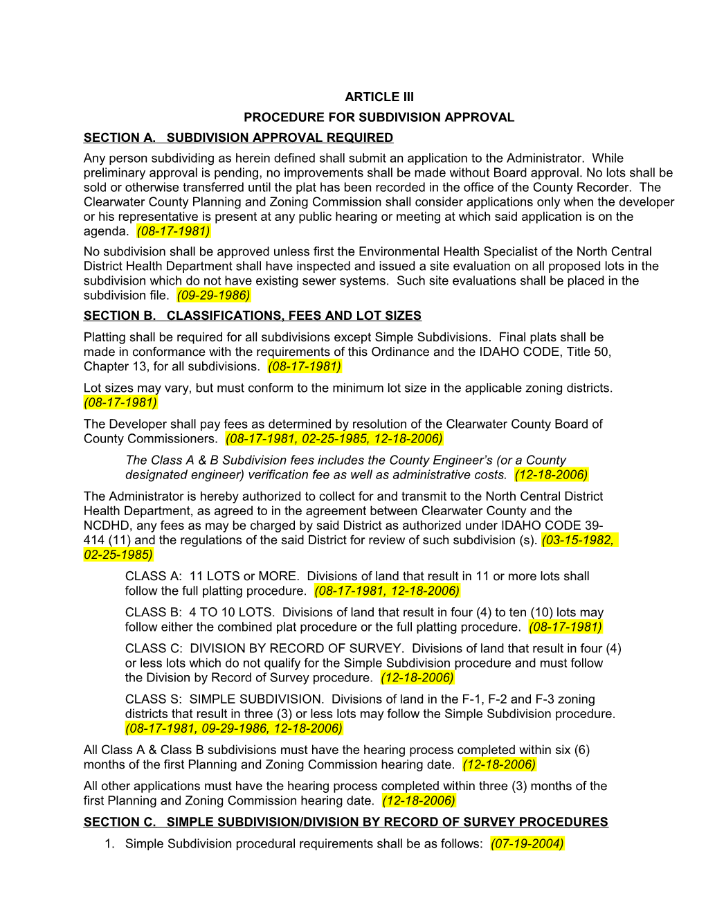 Procedure for Subdivision Approval