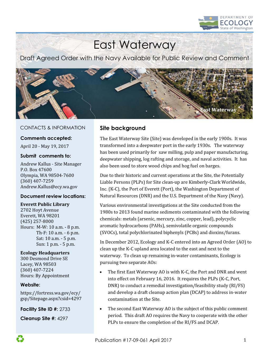 East Waterway Draft Agreed Order with the Navy Available for Public Review and Comment