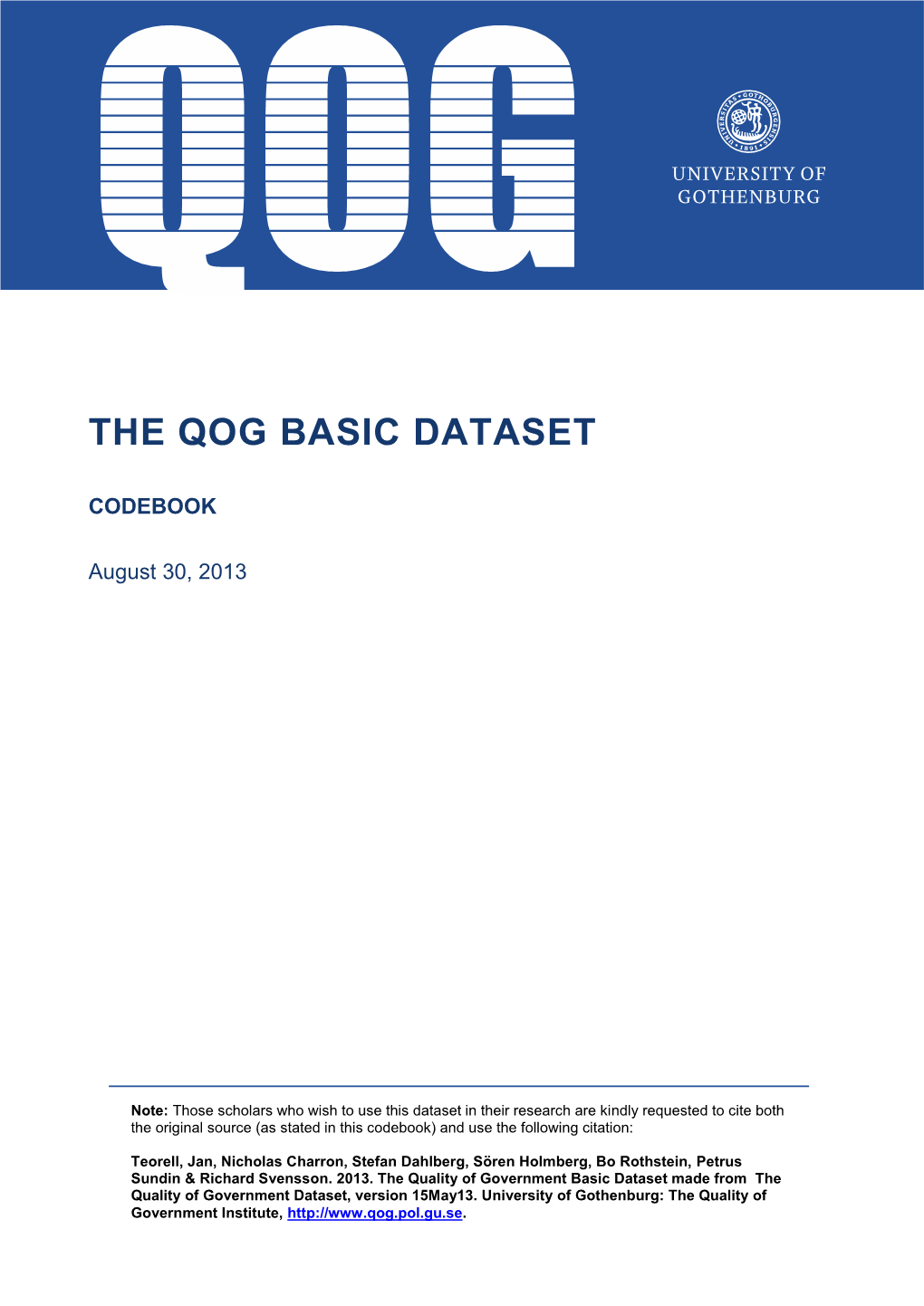 The Qog Basic Dataset 2013 – Codebook