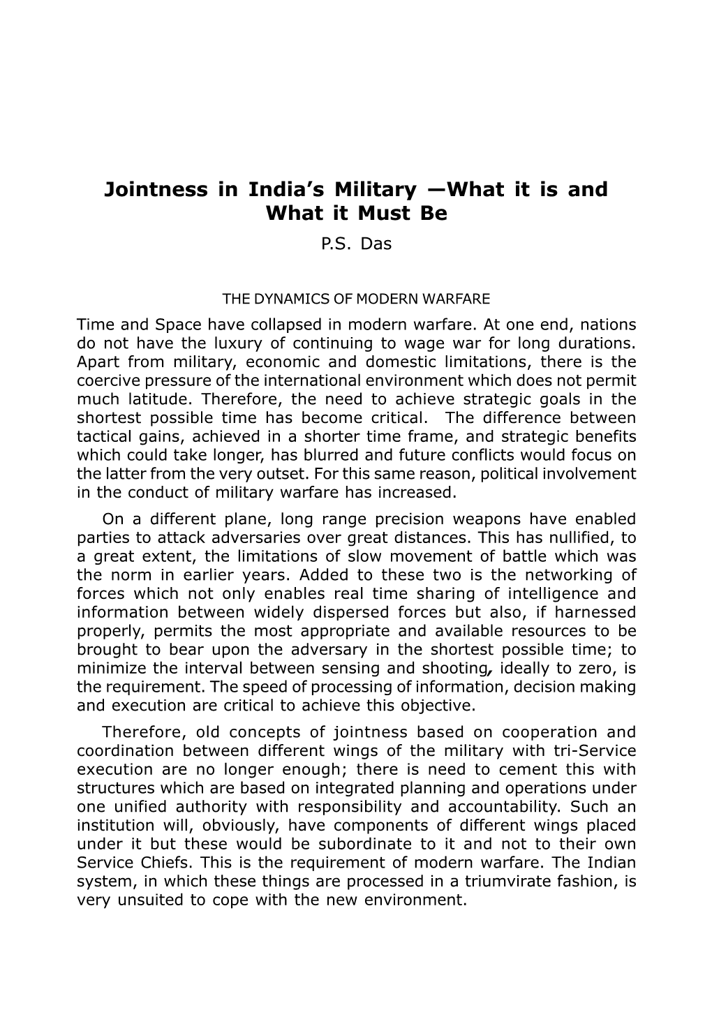 Jointness in India's Military