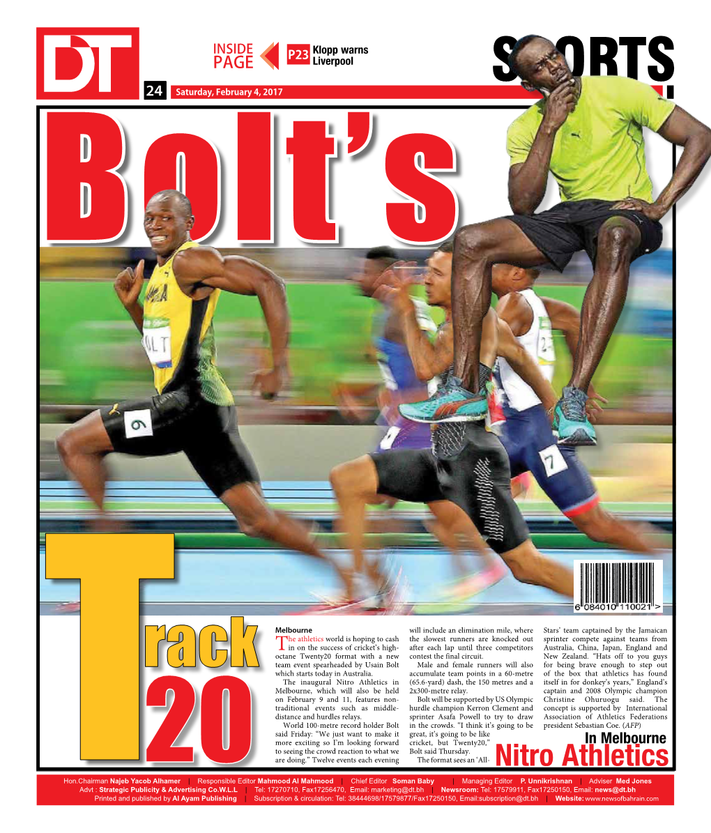 SPORTS 2424 Saturday, February 4, 2017 Bolt’S