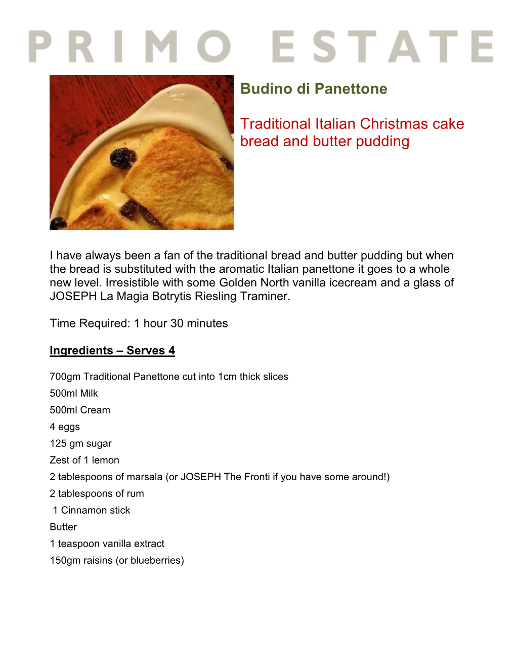 Budino Di Panettone Traditional Italian Christmas Cake Bread and Butter