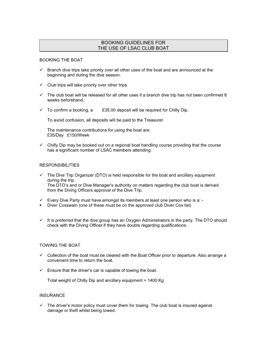 Booking Guidelines For