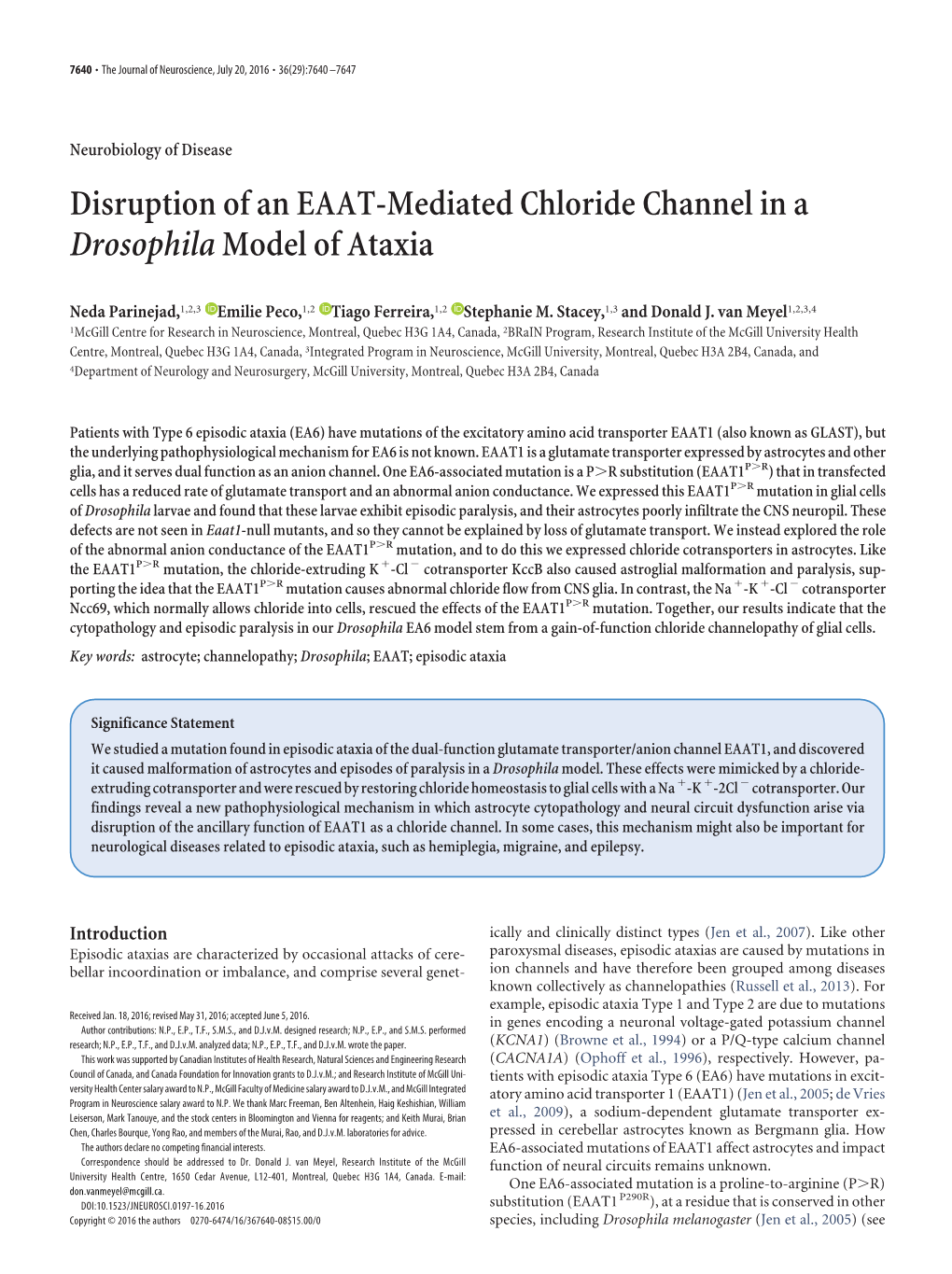 Disruption of an EAAT-Mediated Chloride Channel in a Drosophila Model of Ataxia
