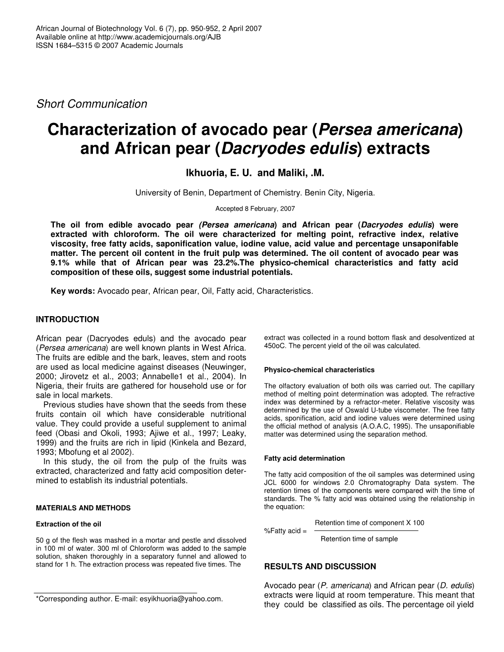 And African Pear (Dacryodes Edulis) Extracts