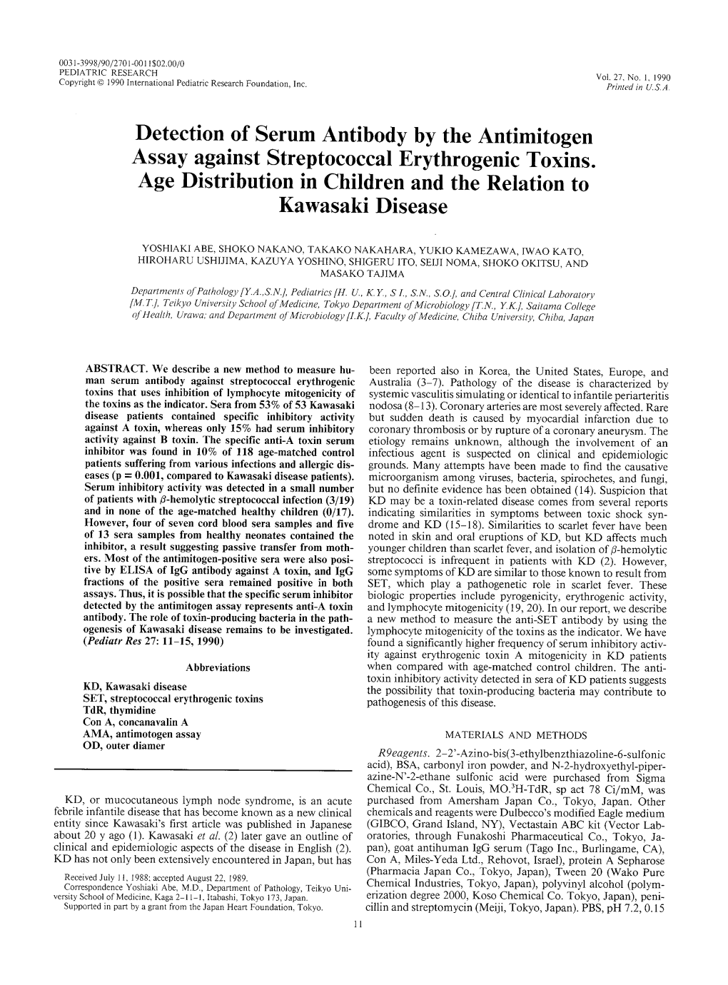 Detection of Serum Antibody by the Antimitogen Assay Against Streptococcal Erythrogenic Toxins