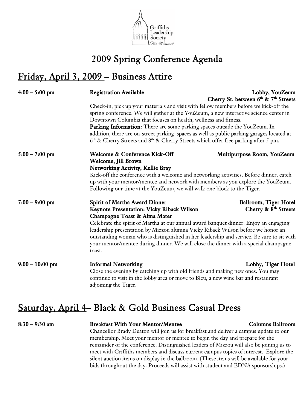 2009 Spring Conference Agenda Friday