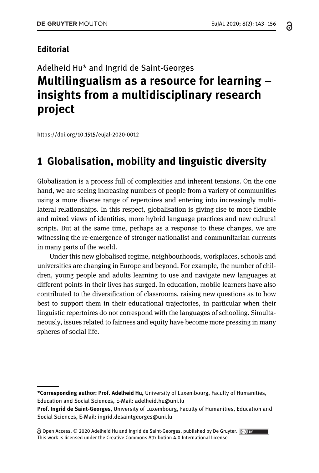 Multilingualism As a Resource for Learning – Insights from a Multidisciplinary Research Project