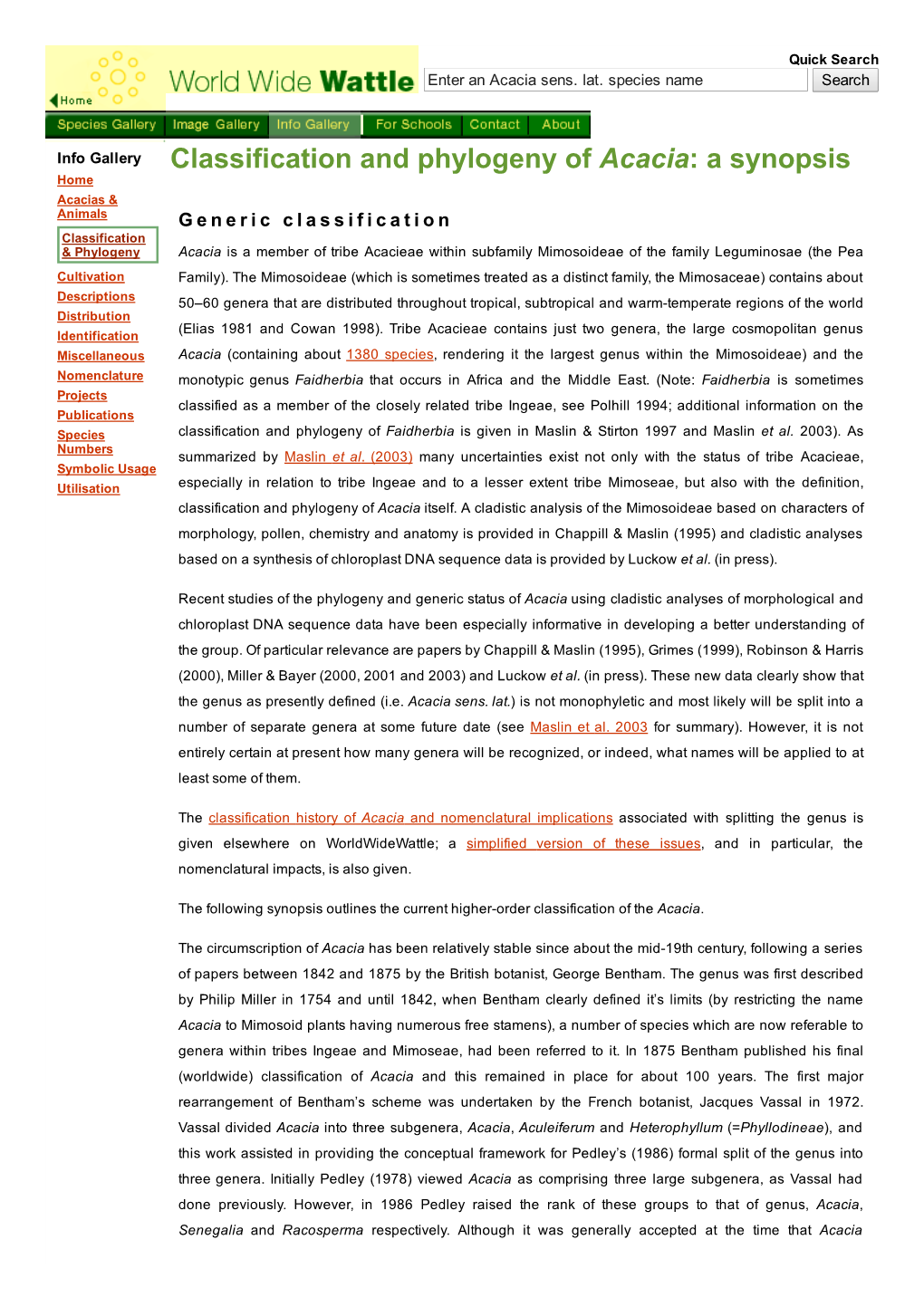 Classification and Phylogeny of Acacia